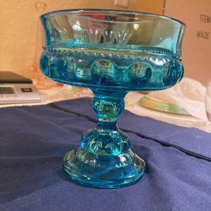 Indiana Glass Ice Blue King Crown Thumbprint Vintage Compote Dish